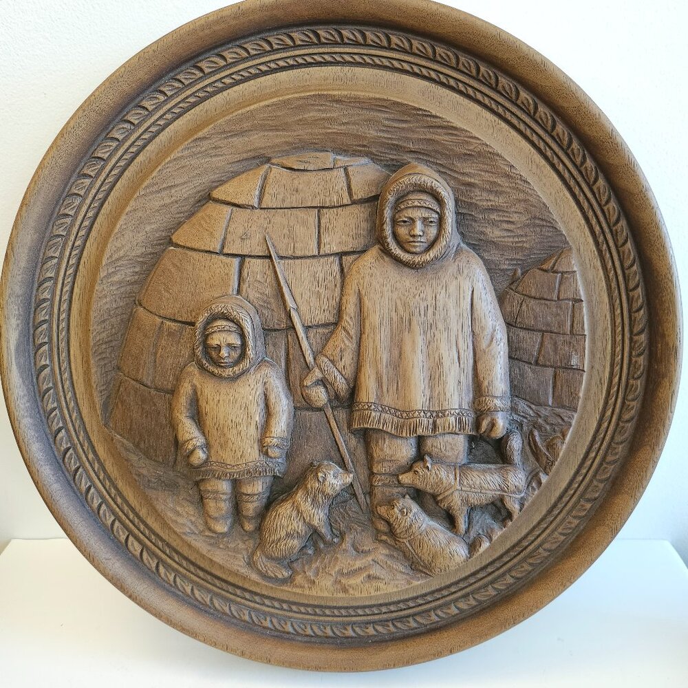Pacific Northwest wood carving wall plaque Native Art First Nations Inuit Life